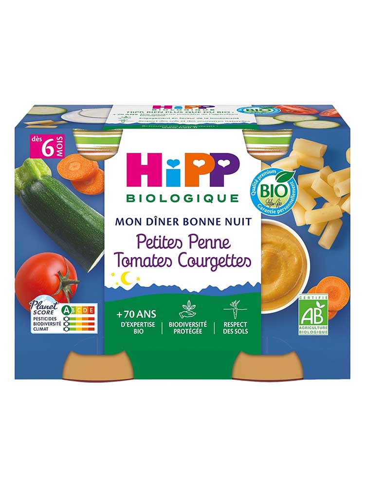 Hipp Petites Penne Tomates Courgettes Pots 2 X 190 g Dès 6 Mois